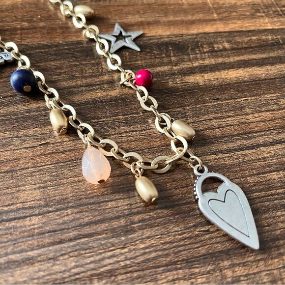 Chico’s Gold-Tone Heart with Charms Adjustable Necklace Chain with Matte Finish - Picture 2 of 6